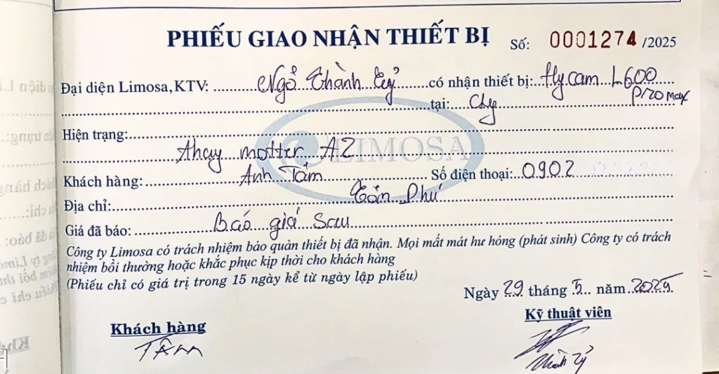 Phiếu giao nhận thiết bị Flycam