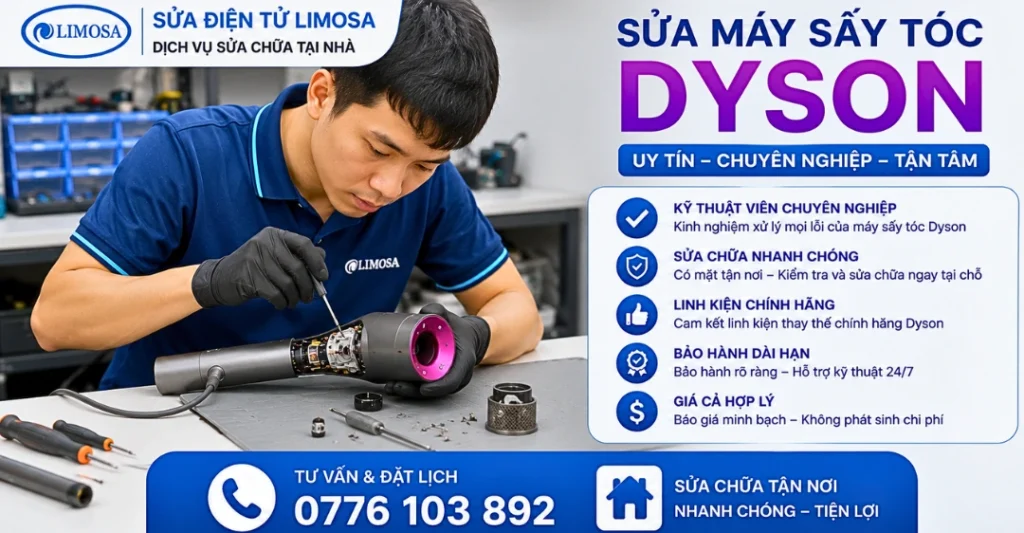 Cam kết dịch vụ sửa máy sấy tóc Dyson tại Sửa Điện Tử Limosa