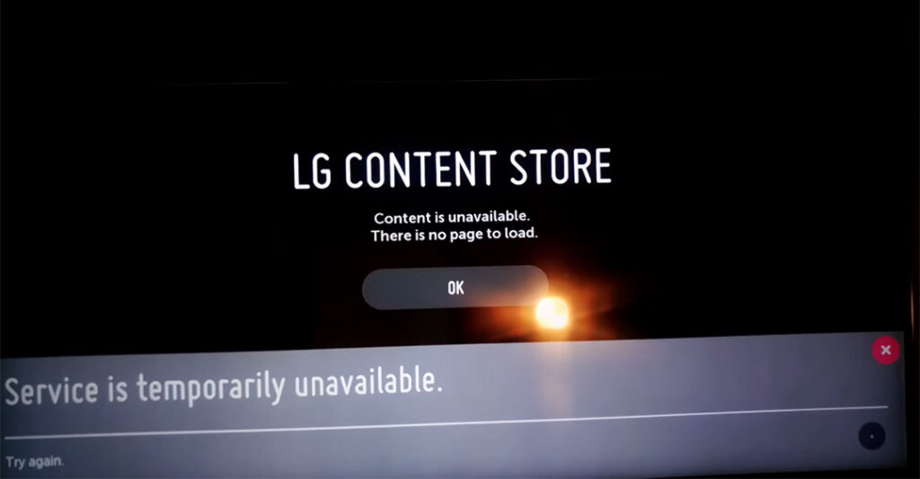 Screenshot lỗi phổ biến khi không vào được LG Content Store