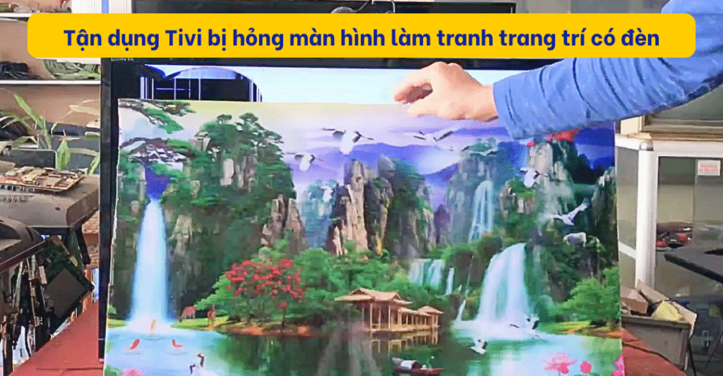 Tận dụng màn hình tivi bị hỏng làm tranh trang trí có đèn