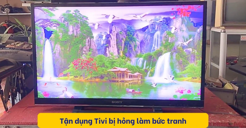 Thành phẩm khi tận dụng màn hình tivi bị hỏng làm tranh trang trí có đèn