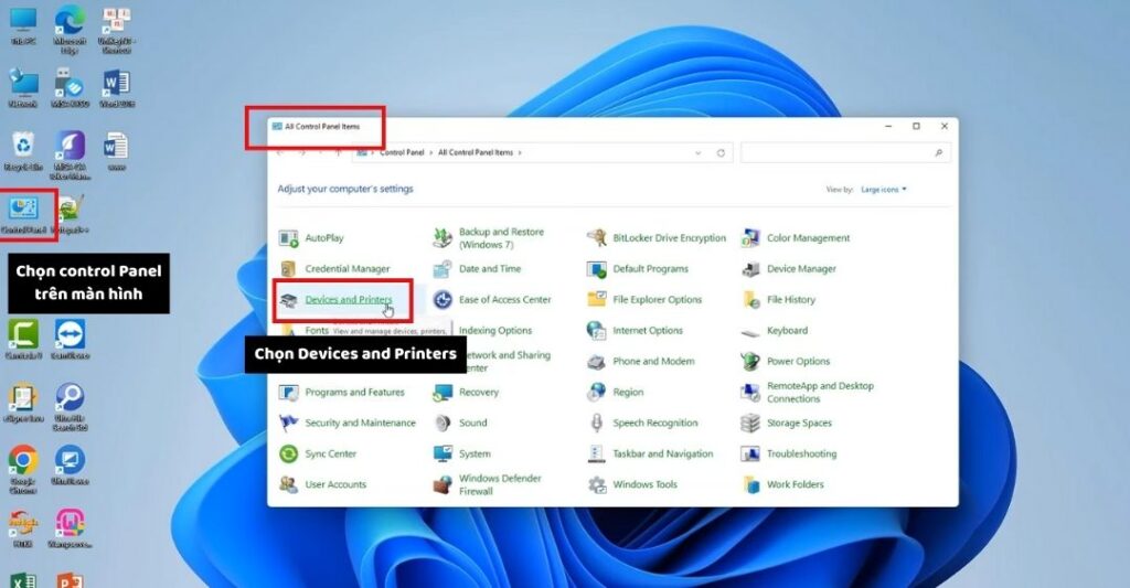 Trong Control Panel, chọn Devices and Printers.