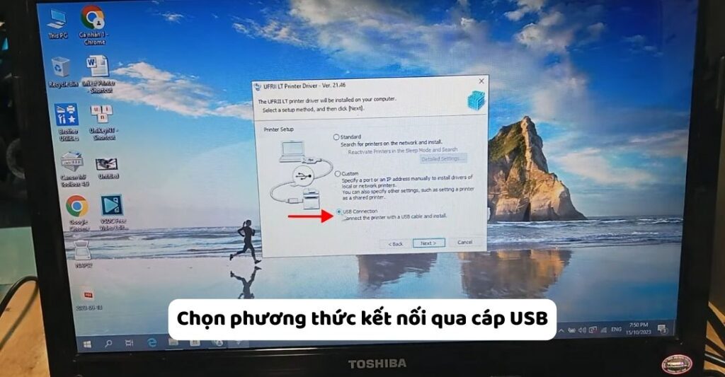 Chọn phương thức kết nối qua cáp USB