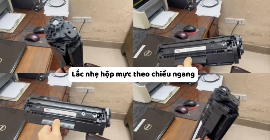 Lắc nhẹ hộp mực theo chiều ngang