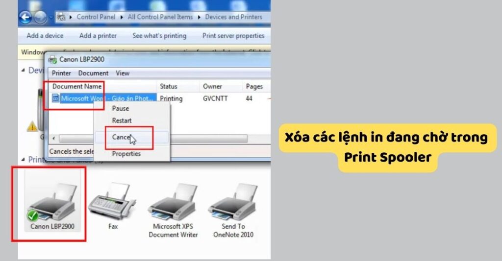 Xóa các lệnh in đang chờ trong Print Spooler