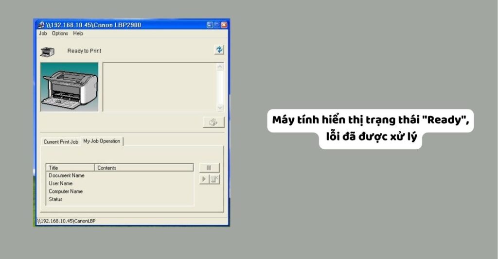 máy tính hiển thị trạng thái "Ready", lỗi đã được xử lý