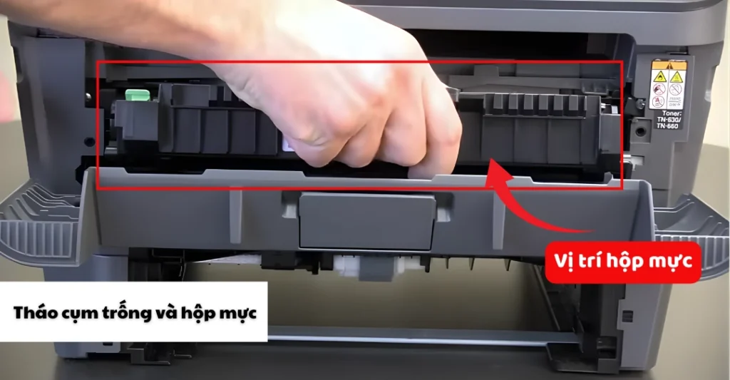 Tháo cụm trống và hộp mực