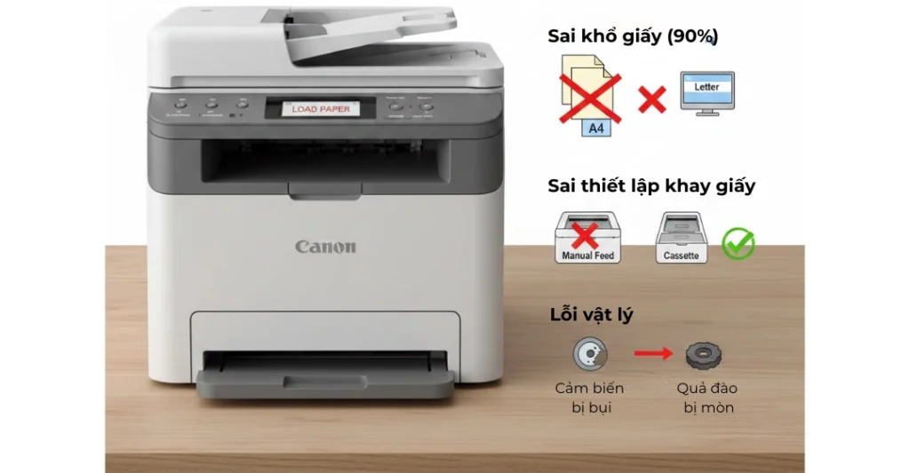 Tại sao máy in Canon 3300 báo lỗi Load Paper