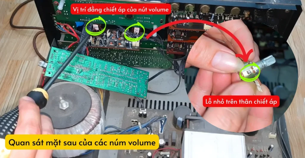 Quan sát mặt sau của các núm volume
