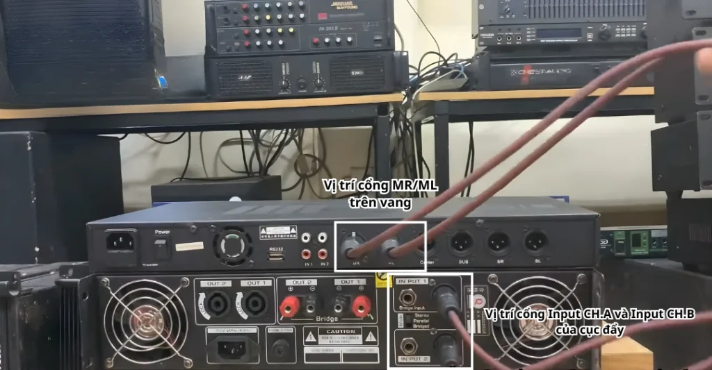 Kết nối tín hiệu từ vang số xuống cục đẩy