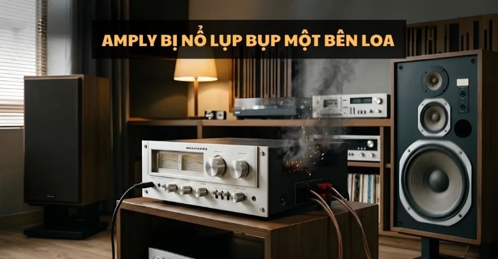 amply bị nổ lụp bụp một bên loa