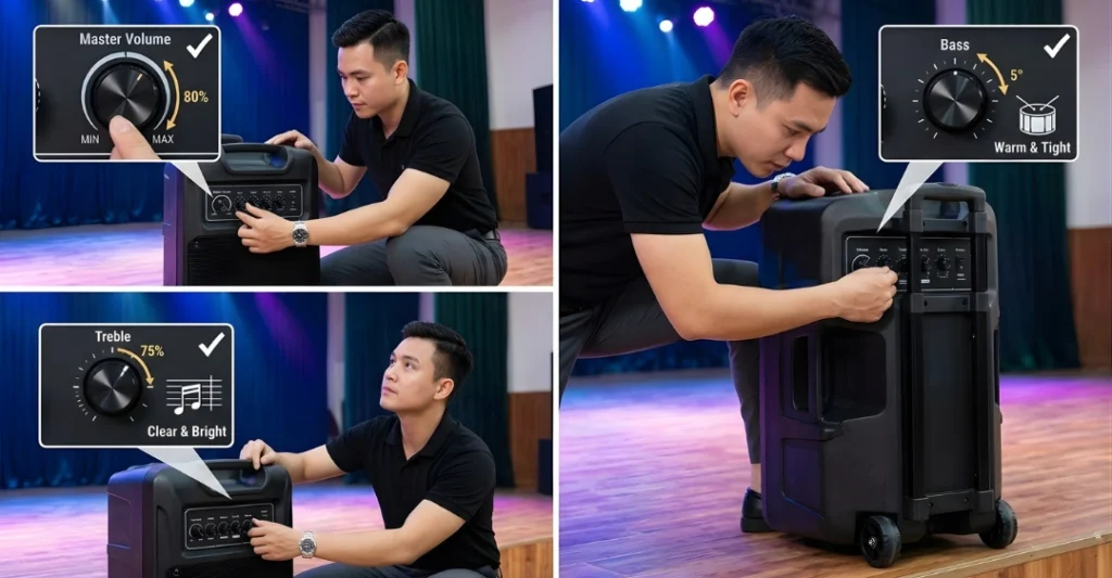 Cách chỉnh các nút âm thanh (Volume, Bass, Treble)