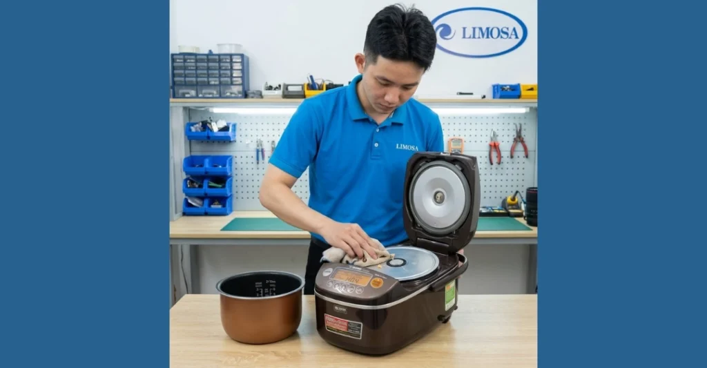 Kiểm tra lòng nồi và vệ sinh mâm nhiệt