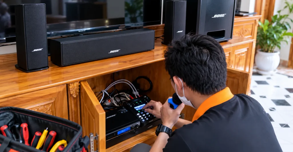 Hình ảnh thực tế khi sửa chữa dàn âm thanh 