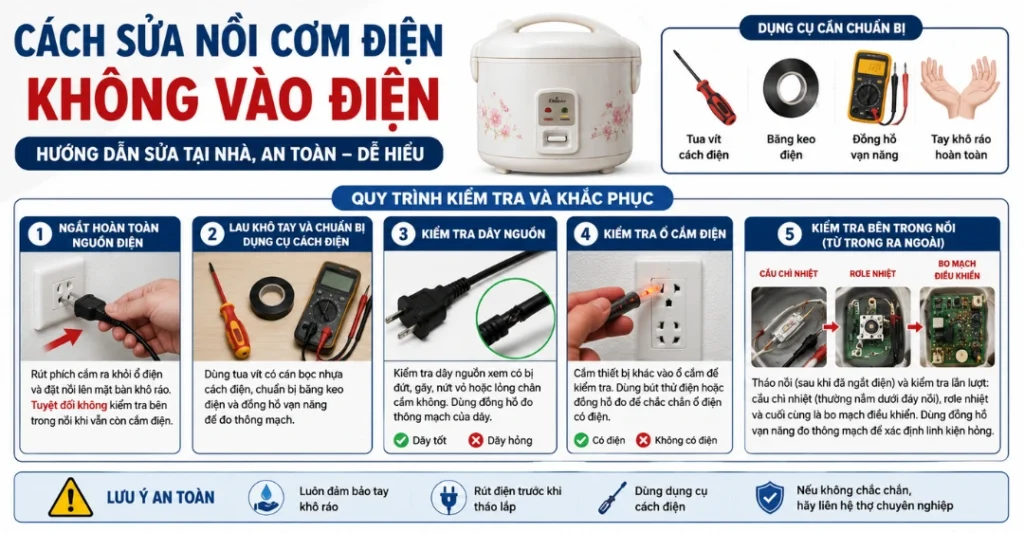 Hướng dẫn cách sửa nồi cơm điện không vào điện tại nhà