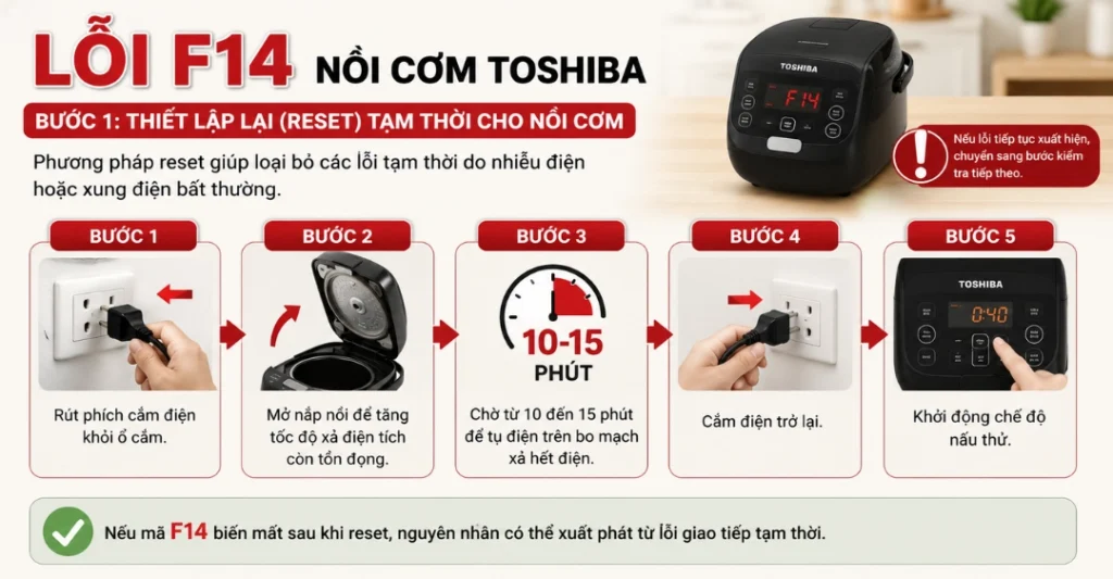Khắc phục lỗi F14 nồi cơm Toshiba