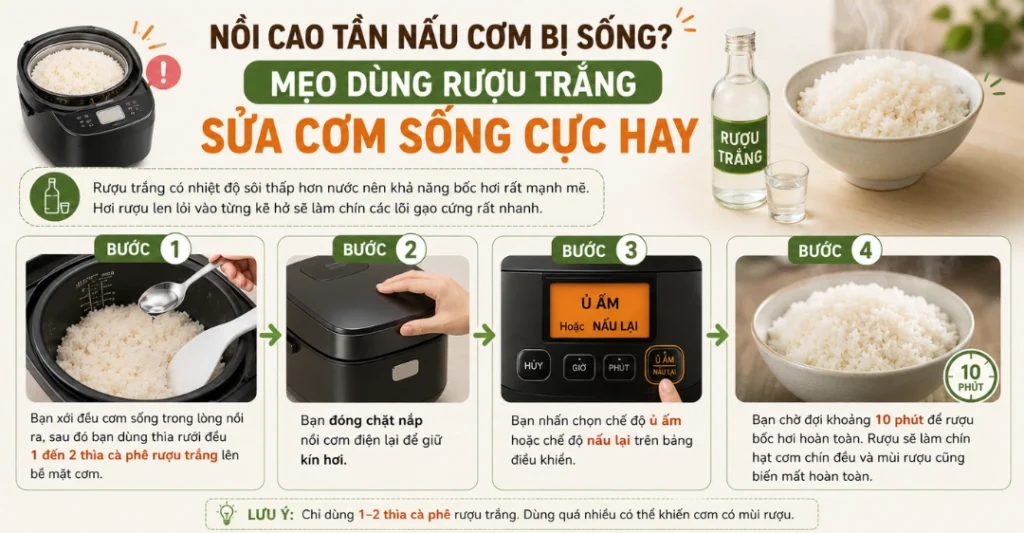 Mẹo dùng rượu trắng sửa cơm sống cực hay