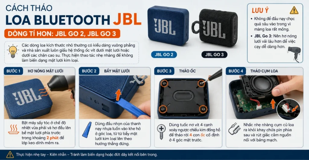 Cách tháo loa JBL dòng tí hon: JBL Go 2, JBL Go 3