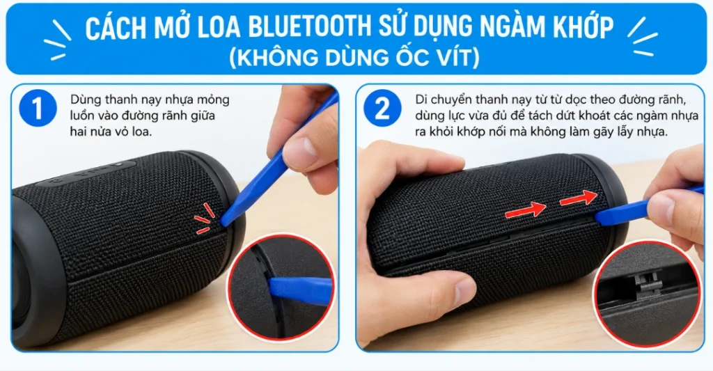 Cách mở loa bluetooth sử dụng ngàm khớp