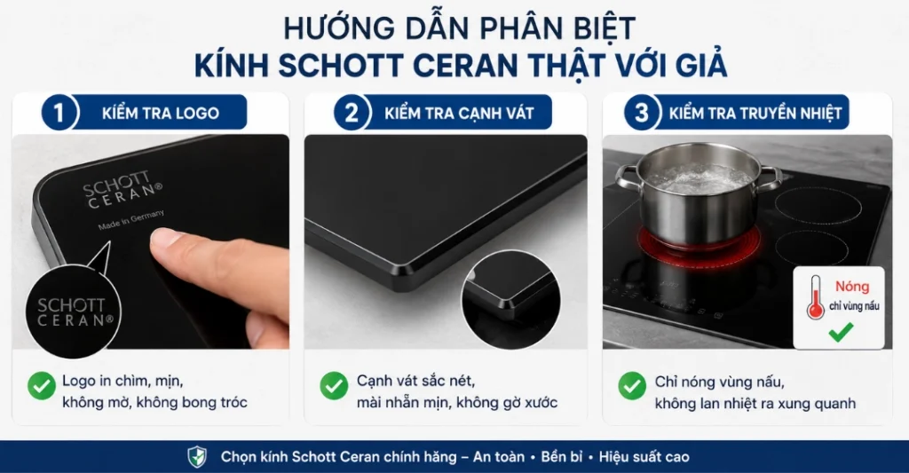 Hướng dẫn phân biệt kính Schott Ceran thật với giả