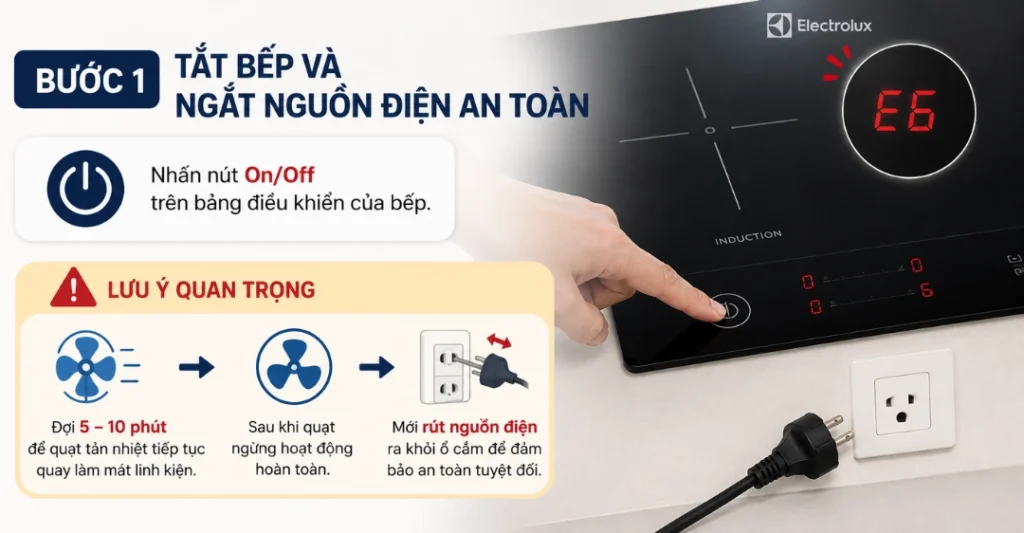 hướng dẫn bếp từ Electrolux lỗi E6