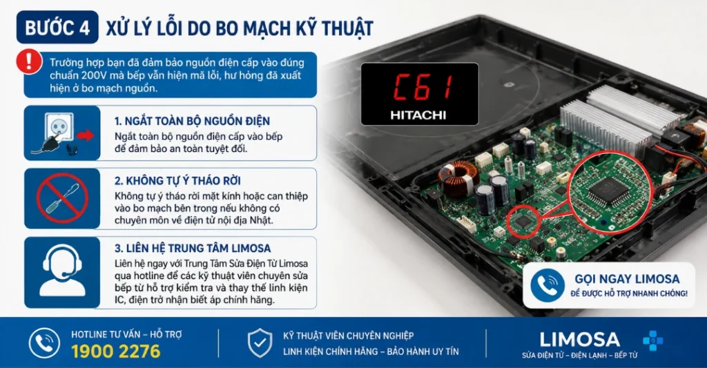 hướng dẫn sửa lỗi C61 bếp từ Hitachi
