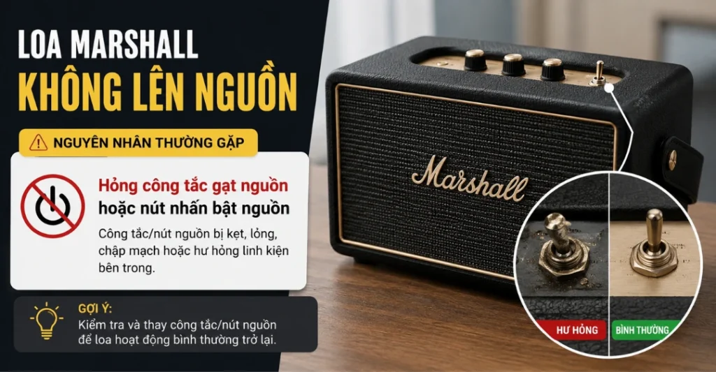 Hỏng công tắc gạt nguồn hoặc nút nhấn bật nguồn