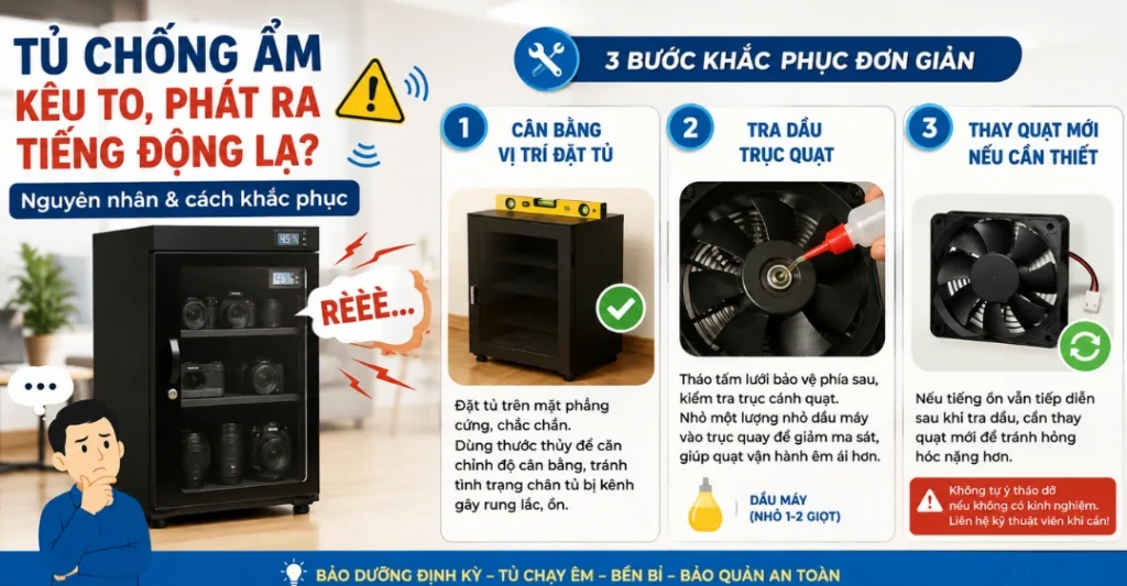 Tủ chống ẩm kêu to, phát ra tiếng động lạ