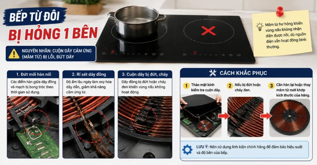 Cuộn dây cảm ứng (mâm từ) bị lỗi, đứt dây