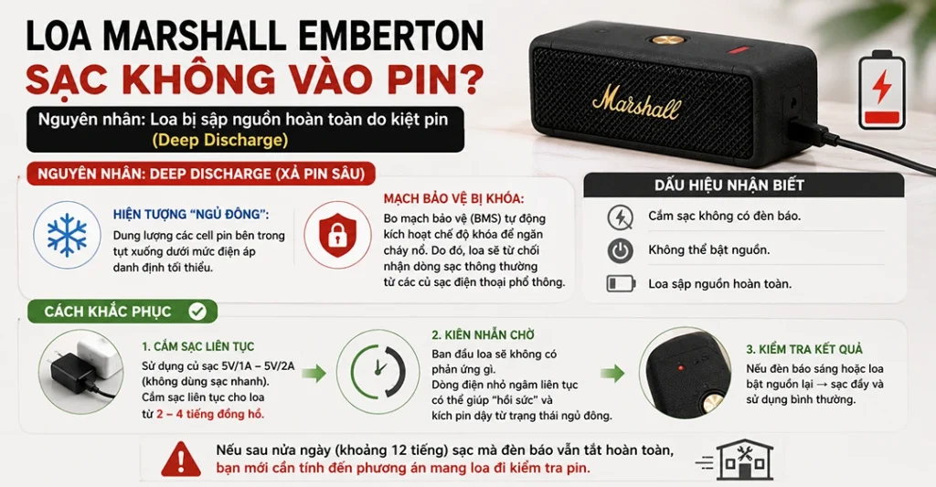 Loa Marshall Emberton bị sập nguồn hoàn toàn do kiệt pin