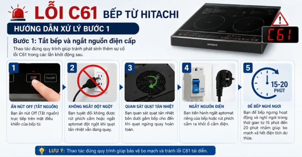 sửa lỗi C61 bếp từ Hitachi