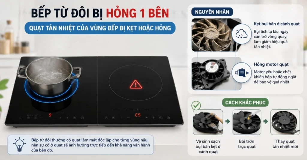Quạt tản nhiệt của vùng bếp bị kẹt hoặc hỏng