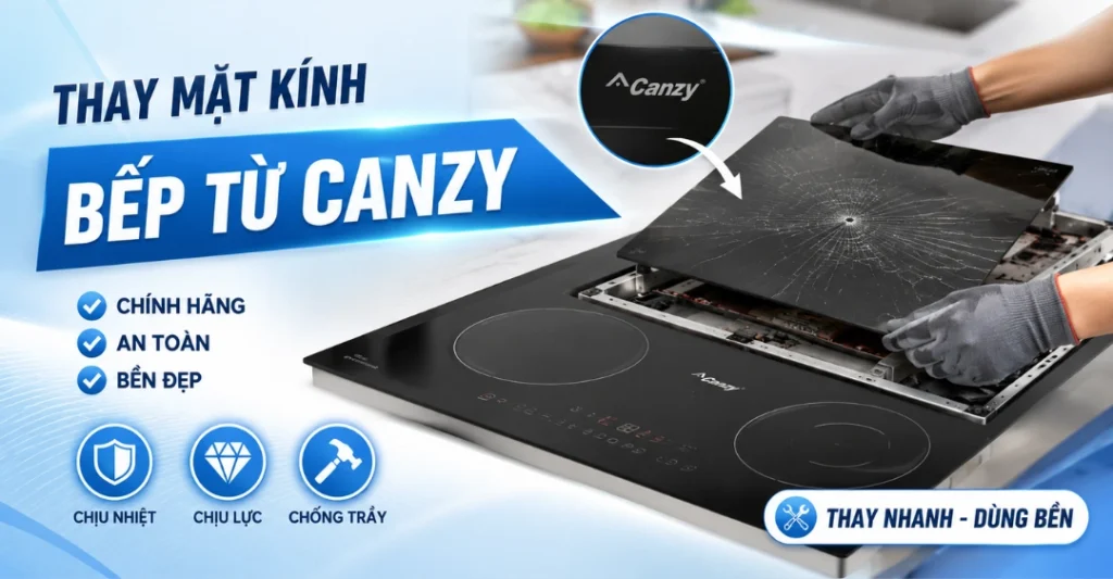 thay mặt kính bếp từ Canzy