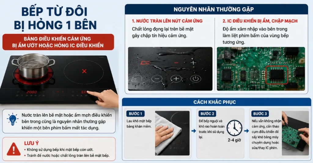 Bảng điều khiển cảm ứng bị ẩm ướt hoặc hỏng IC điều khiển
