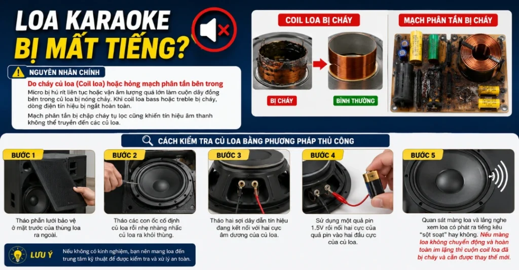Do cháy củ loa (Coil loa) hoặc hỏng mạch phân tần bên trong