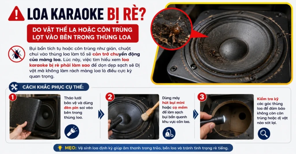 Do vật thể lạ hoặc côn trùng lọt vào bên trong thùng loa