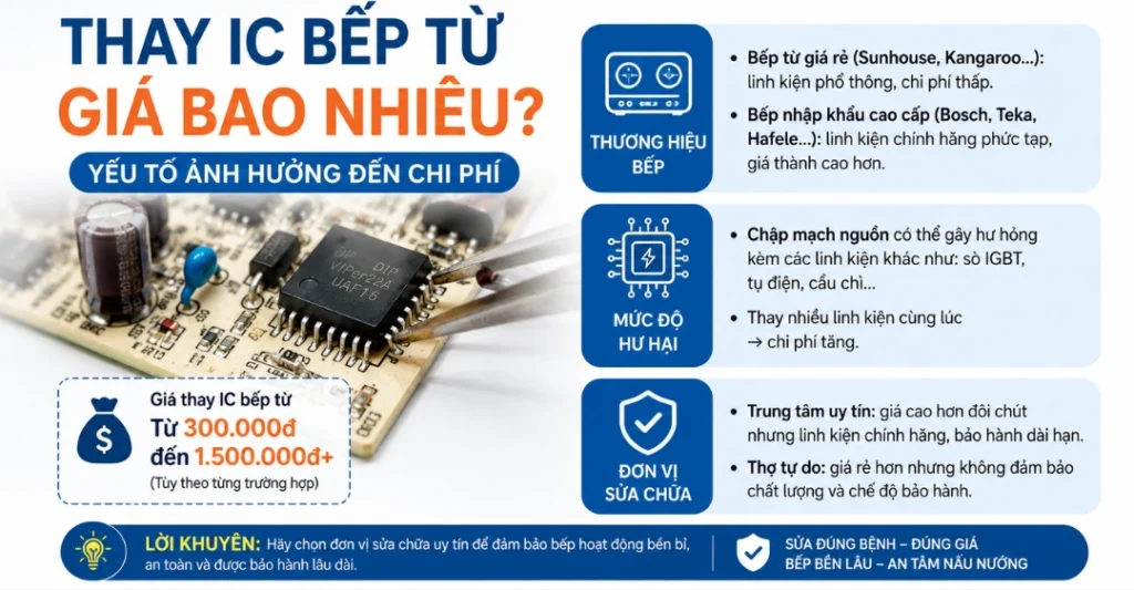Yếu tố ảnh hưởng đến giá thay IC nguồn bếp từ