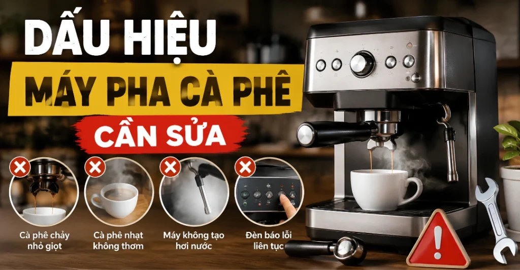 dấu hiệu máy pha cà phê cần sửa