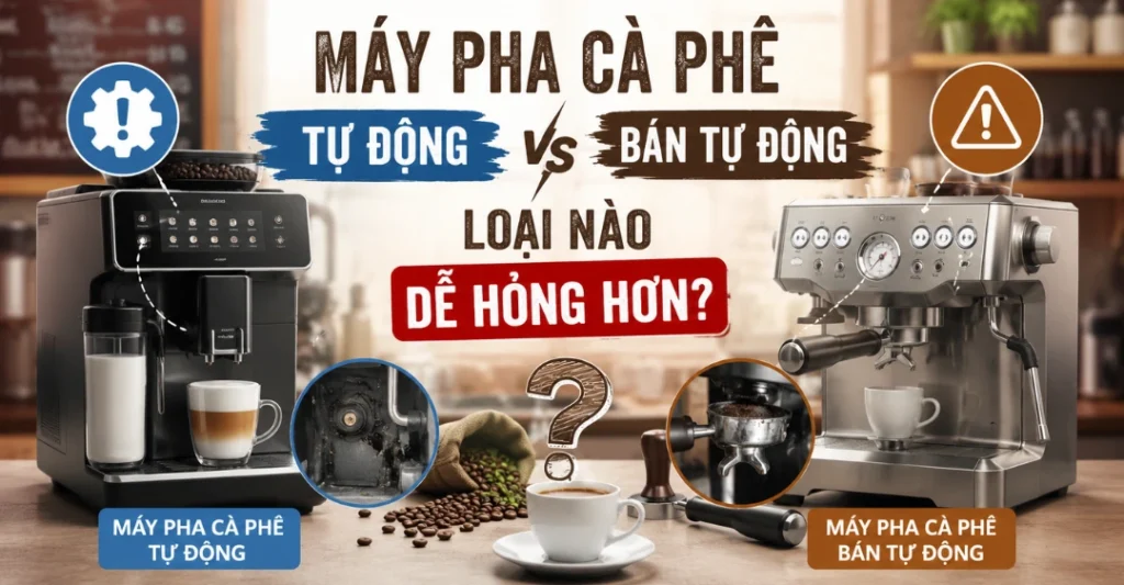 máy pha cà phê tự động và bán tự động loại nào dễ hỏng hơn