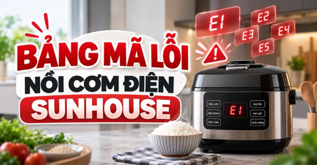bảng mã lỗi nồi cơm điện Sunhouse