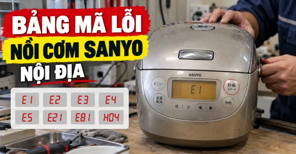 bảng mã lỗi nồi cơm Sanyo nội địa
