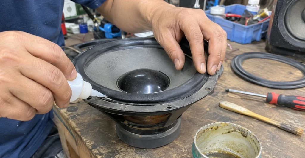 Căn chỉnh tâm và dán cố định phần viền gân loa mới